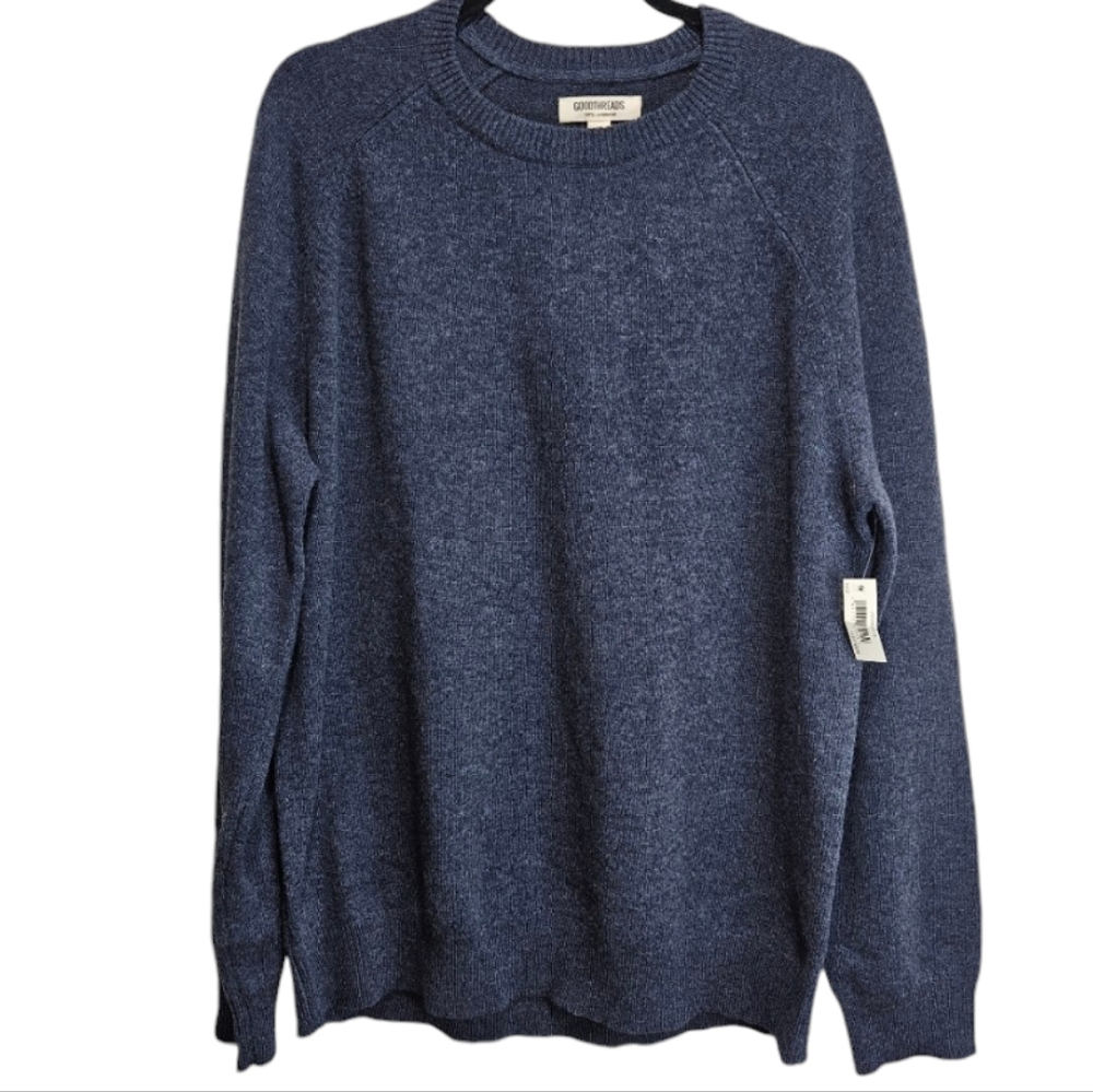 100% Lamb's Wool Sweater Mens XL Extra Large Blue Pullover Crewneck Good Threads